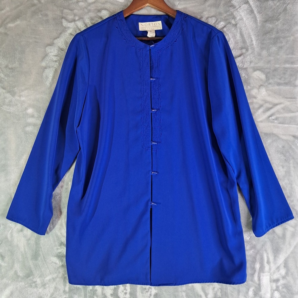 Norton McNaughton Jacket Medium Blue Frog Closure Embroidered Tunic AF7267-K